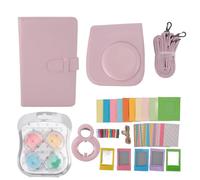 Capa de cámara instantánea Case de protección PU Bolso de cuero con marcos de fotos Álbum Strap Strap Selfie Mirror Filters Pegatinas para Mini 12 Accesorios de viaje portátiles (Hellrosa)