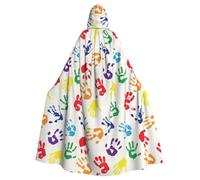 Capa de carnaval gótica con formas de manos coloridas con estampado de arco iris para bailes de máscaras y eventos de cosplay