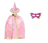 Capa de Halloween, disfraz de asistente de Halloween, capa de bruja con sombrero, disfraz de bruja (rosa, 140-180 cm)