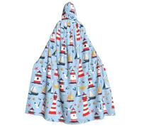 Capa de mago con capucha para hombre y mujer, capa de vampiro con estampado de gaviotas, faro con ancla, capa con capucha, para Halloween, color negro