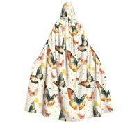 Capa de mago con capucha para hombre y mujer, con estampado colorido de mariposa, capa de vampiro con capucha, disfraz de Halloween, color negro