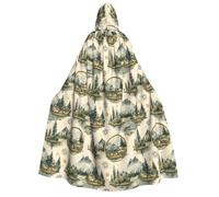 Capa de mago con capucha para hombre y mujer, con estampado de árboles del bosque y bicicleta, capa de vampiro con capucha, disfraz de Halloween, color negro