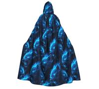 Capa de mago con capucha para hombre y mujer, con estampado de lobo azul, capa de vampiro con capucha, disfraz de Halloween