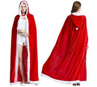 Capa de Papá Noel con capucha de terciopelo para fiesta de Navidad, traje unisex de Papá Noel, bata roja ligera con adornos blancos, decoración festiva de Papá Noel