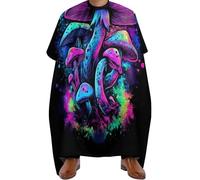 Capa de Peluqueria Arte brillante del mundo mágico de hongos psicodélicos, Ajustable Salón Delantal de Peluquero Impermeable Capa Peluquería para Adultos Casa 140X168cm