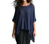 Capa de poncho de punto de mezcla de lana para mujer, chal de pashmina fina y ligera, elegante capa de salida de baño casual inteligente para todas las ocasiones formales y relajadas de otoño, azul