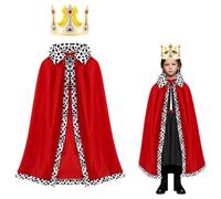 Capa de Príncipe Real, Disfraz Infantil de Rey con Corona de Rey, Capa Roja, Conjunto de Capa de Rey para Halloween, Carnaval y Fiestas Temáticas (90 cm - Niño)