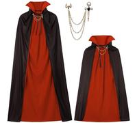 Capa de vampiro con cuello alto, 130 cm, negra y roja, doble cara, capa de vampiro noble para niños, disfraze vampira Halloween niños, capai Drácula,capae vampire Halloween,carnaval,disfra,fiesta más