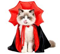 Capa de vampiro de gato, disfraz de bate, color rojo y negro | Disfraz de Halloween para mascotas, capa de murciélago de poliéster con correa ajustable para el cuello