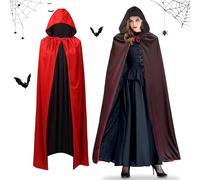 Capa de vampiro para Halloween, con capucha, color negro y rojo, doble cara, Halloween, disfraz de Halloween para adultos