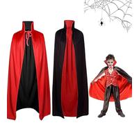 Capa de Vampiro Reversible Negro Rojo para Halloween - Disfraz Drácula con Cuello para Fiesta Cosplay, 90cm