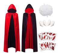 Capa de Vampiro, Vampiro Capucha Capa, Capa Reversible Negro Rojo, Capa Dracula con Tatuaje de Impresión de Sangre y Dientes de Vampiro para Adultos Fiesta de Halloween Cosplay, 170cm