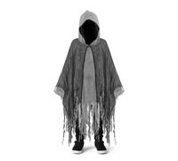 Capa fantasma con capucha, 90/120 cm. Espeluznante capa fantasma gris y negra para Halloween. Disfraz de fantasmai para niños. Halloween. Niños. Niñas. La Parca. Traje fantasmal. Fiesta de carnaval