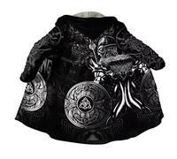 Capa Invierno Tatuaje Lobo Vikingo para Hombres, Abrigo Cachemira Sintética Cálida Chaqueta Capucha Longitud Media Traje Cosplay,Viking Warrior,L