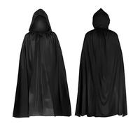 Capa Negra con Capucha,capa de vampiro,Capa Halloween Unisex para Cosplay de Bruja Vampiro Mago, Disfraz Halloween Niño Adulto para Carnaval Fiesta Disfraces（90cm）
