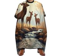 Capa Peluquería Vida silvestre rústica del mundo animal Ciervos del borde del río, Impermeable Salón Delantal de Peluquero Profesional Bata para Barberías para Corte de Pelo Salón 140X168cm