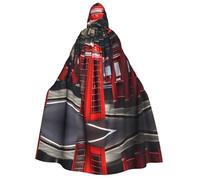 Capa roja con capucha para adultos, diseño de cabina telefónica de Londres, Halloween, fiestas de Navidad, disfraz de cosplay, capa de carnaval