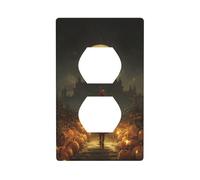 Capa roja de bruja caminando por camino oscuro, cubierta decorativa para interruptor de luz, placa de pared para cocina, baño, tamaño 7 x 11,4 cm