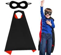 Capa y máscara de doble cara roja y negra para niños, superhéroe, Halloween o máscaras, disfraz de disfraz para niños, capa de disfraces, cosplay para niños y niñas, disfraz de fiesta