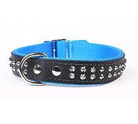 Capadi K0233 - Collares para Perro Decorados con Remaches de Piel auténtica Resistente Forrados con Nailon Resistente, Color Azul, Ancho 30 mm, Longitud 63 cm