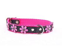 Capadi K0294 - Collar para Perro Decorado con Flores y Cristianos de Piel auténtica Resistente, Suave, Color Rosa, Ancho 30 mm, Longitud 65 cm