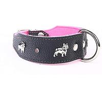 Capadi K0304 - Collar para Perros para bulldoge Decorado con Aplicaciones de Metal de Piel auténtica Resistente con Forro Suave, Color Rosa, Ancho 40 mm, Longitud 45 cm