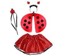 Capaneus Disfraz Mariquita para Niña, Vestido de Mariquita Niña, Disfraz Tutú de Lunares Rojos con Varita una Cinta，Ala de Mariquita para el Pelo para Halloween Carnaval