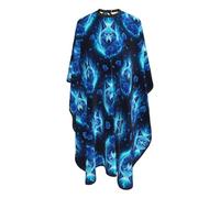 Capas Para Peluqueria Arte De Lobo Con Rosas Y Llamas De Fuego Azul Impermeable Capa De Barbero Profesional Capa Cortar Pelo Para Cortes Y Colores Uso En Estudio 140X168Cm