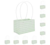 CAPASTEC 10 Pcs Bolsas Florales, Bolsa Para Ramo Con Asa, Embalaje De Regalo Para Floristería En Cumpleaños Día Del Maestro Día De La Madre Boda, 22x10x13cm, Verde Blanco