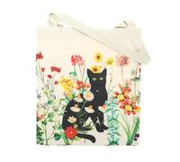 CAPASTEC Bolsa De Lona Reutilizable, Bolsa De Compras Resistente, Bolsa Tote Estética, Bolsa De Lona Estampada Con Gatos Para Compras Playa Supermercado, Beige Negro
