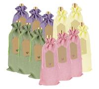 CAPASTEC Bolsas De Vino De Lino 12 Pcs Bolsas Regalo para Botellas De Vino con Cuerdas Y Etiquetas Bolsas para Botellas Bolsa Regalo Reutilizable Beige Rosa Claro Morado Claro Verde Claro