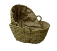 Capazo de Esparto o leñero de fibras naturales, con Forro Tipo Saco. Ovalado. Cesto para la leña o decoración (4V, aprox. 50-55x30 cm)