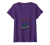 Cape Cod Escena Nocturna Náutica Costera Camiseta Cuello V, Mujer, Morado, L