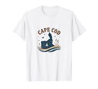 Cape Cod Escena Nocturna Náutica Costera Camiseta, Hombre, Blanco, L