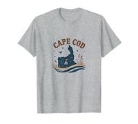 Cape Cod Escena Nocturna Náutica Costera Camiseta, Hombre, Gris Jaspeado, L