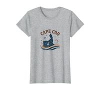 Cape Cod Escena Nocturna Náutica Costera Camiseta, Mujer, Gris Jaspeado, L