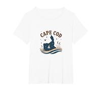 Cape Cod Escena Nocturna Náutica Costera Camiseta, Mujer Tallas Grandes, Blanco, 2XL Grande