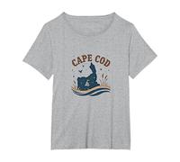 Cape Cod Escena Nocturna Náutica Costera Camiseta, Mujer Tallas Grandes, Gris Jaspeado, 3XL Grande
