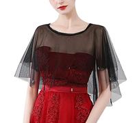 Capelets - Chal de tul transparente para mujer, vestido de noche sin tirantes, cubierta de hombro, cuello de encaje, vestido de noche, encogimiento y envolturas, azul, champán, azul marino, cálido