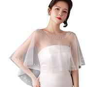 Capelets para mujer, chal de tul transparente para vestido de noche sin tirantes, cubierta de hombro, ribete de cuentas, chales y envolturas de novia, vestido de novia blanco para mujer