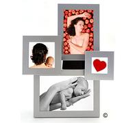 CAPESTORE Marco múltiple de aluminio moderno y elegante, Collage 4 fotos - Portafotos de mesa y de pared - Amor, Navidad