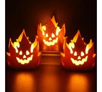 Capgoost 3 Piezas Velas LED Halloween, Fantasma Vela Halloween, Velas a Pilas con llama, Vela de Te Led Fantasma Decoracion, Decoración Otoño Casa Interior Exterior, halloween decoracion Mesa