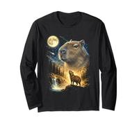 Capibara Aullando a la Luna Meme extraño Capibara Divertido de los 90 Manga Larga