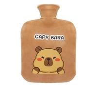Capibara Bolsa Agua Caliente, 2L Bolsa de Agua Caliente para Niños, Desmontable y Lavable, Botellas de Agua Caliente con Suave Felpa Funda y funda suave, No hay fugas, Para Mantener el Agua Calient