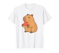 Capibara Comer Sandía Lindo Amante Animal Camiseta gráfica económica, Hombre, Blanco, L