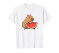 Capibara Comer Sandía Rebanada Lindo Amante Animal Camiseta gráfica económica, Hombre, Blanco, S
