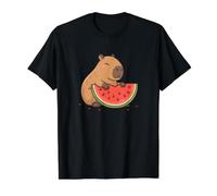Capibara Comer Sandía Rebanada Lindo Amante Animal Camiseta gráfica económica, Hombre, Negro, M