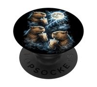 Capibara Divertido Beber té de Burbujas Aullando la Luna PopSockets PopGrip Adhesivo