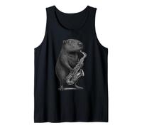Capibara Jugando Saxofón Jazz Música Amante de los animales Camiseta sin Mangas