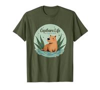 Capibara Life: Sin Prisa, Sin EstrÈs | FilosofÌa Relajada Camiseta, Hombre, Verde Oliva, 3XL